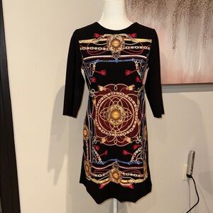 Zara Black Dress with Gold and Red Chain Design